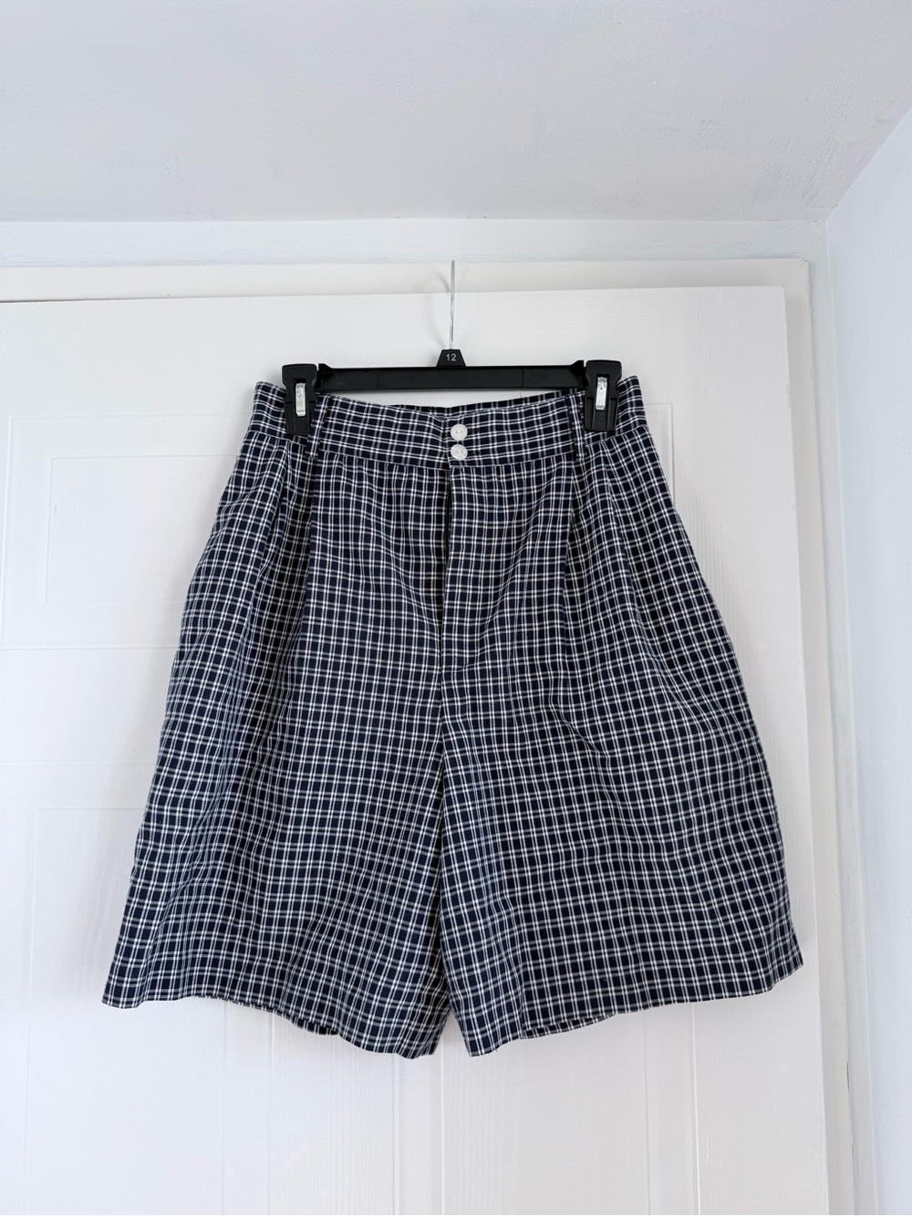 David Hollis Collection High-Waist Blue & White Plaid Shorts